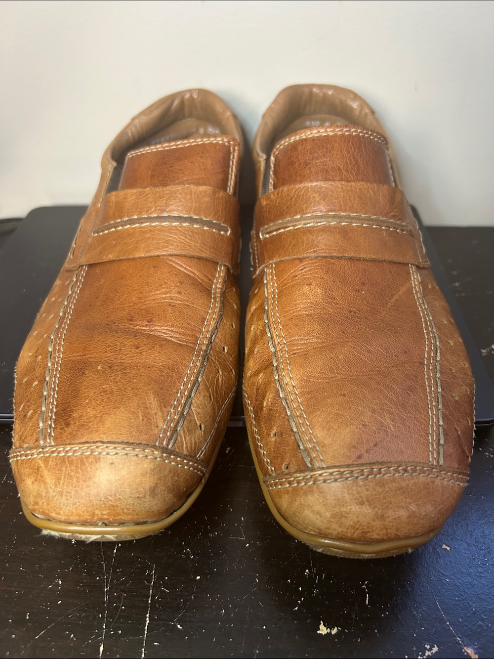 Rieker Brown Leather Slip-On Loafers with Adjustable Strap EU 44 10.5 US